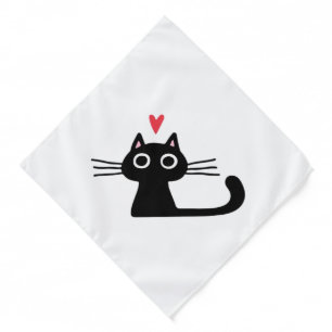 Cute Black Cat with Heart Kitten Valentine Classi Bandana