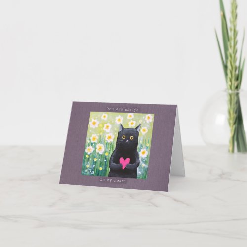 Cute Black cat with heart Kitty Sweet I love you Card