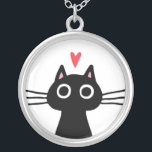 Cute Black Cat with Heart | Quirky Kitten Silver Plated Necklace<br><div class="desc">Whimsical black cat with big round eyes. A fun fashion accessory for kitty lovers. Makes a cute Valentine's Day gift for teens,  tweens and cool cat ladies. Visit Jenn’s Doodle World for even more fun apparel and gifts featuring this quirky kitten.</div>