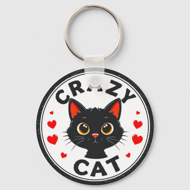 Cute Black Cat with Hearts Keychain (Front)