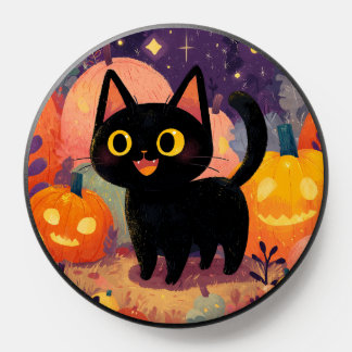 Cute Black Cat with Jack-o-Lanterns - PopSocket