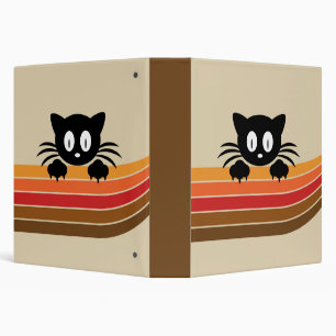 Cute black cat with retro stripes  3 ring binder