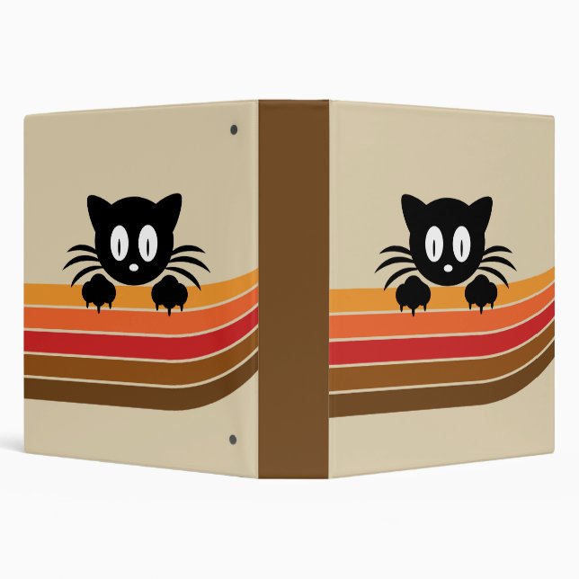 Cute black cat with retro stripes  3 ring binder (Background)