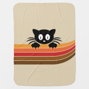 Cute black cat with retro stripes baby blanket