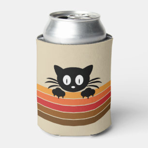 Cute black cat with retro stripes  can cooler