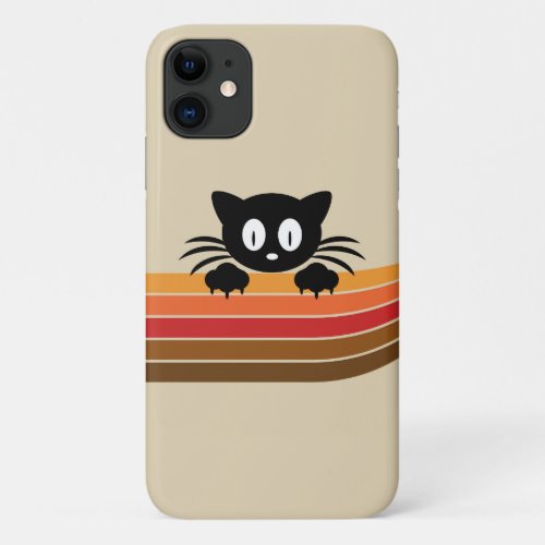Cute black cat with retro stripes iPhone 11 case