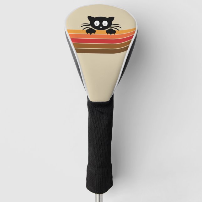 Cute black cat with retro stripes  golf head cover (Front)