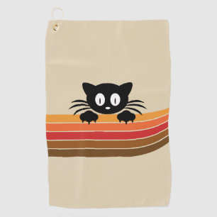 Cute black cat with retro stripes golf towel