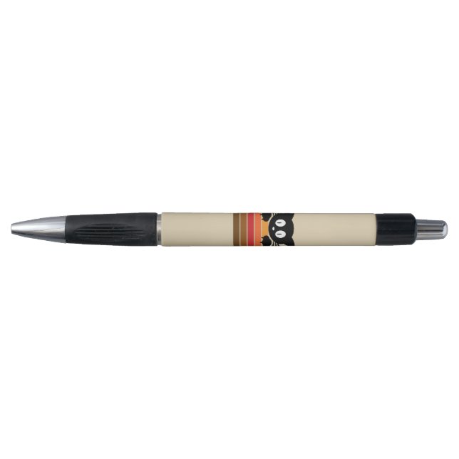 Cute black cat with retro stripes pen (Front)