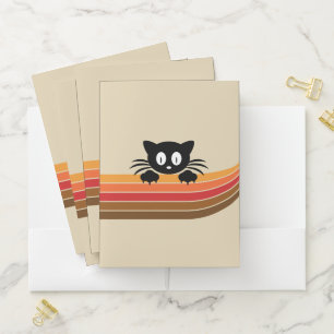 Cute black cat with retro stripes pocket folder