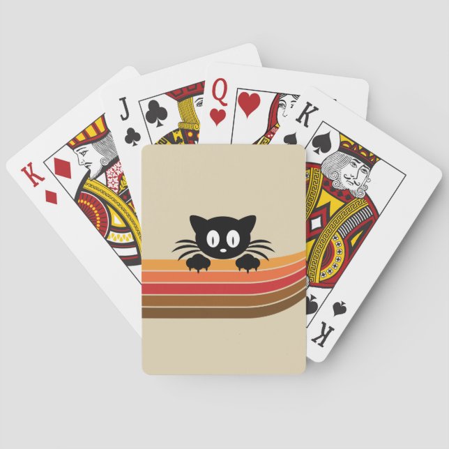 Cute black cat with retro stripes  poker cards (Back)