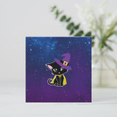 Cute Black Cat Wizard Under the Stars Keychain (Standing Front)
