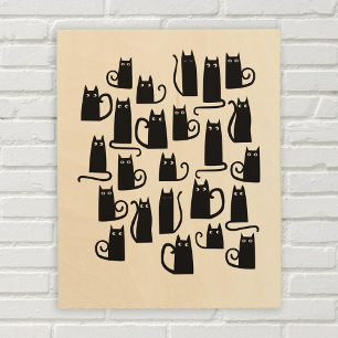 Cute Black Cat Wood Wall Art