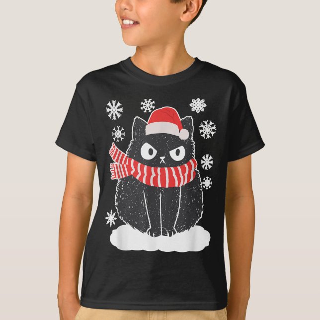 Cute black Cat Xmas Christmas Snowflake cat Pajama T-Shirt (Front)
