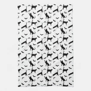 Cute Black Cats And Bats Pattern Fun Halloween Kitchen Towel