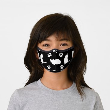 Cute Black Cats and Paws Pattern Premium Face Mask