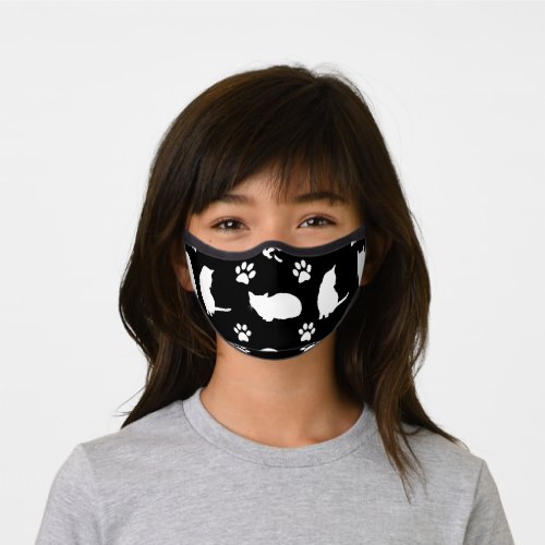 Cute Black Cats and Paws Pattern Premium Face Mask
