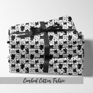 Cute Black Cats and Sayings Pattern Fabric