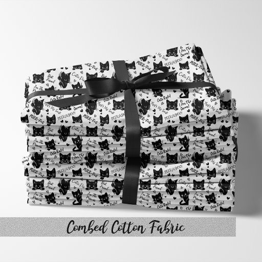 Cute Black Cats and Sayings Pattern Fabric
