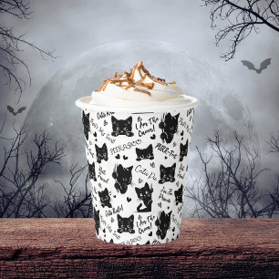 Cute Black Cats and Sayings Pattern Paper Cups