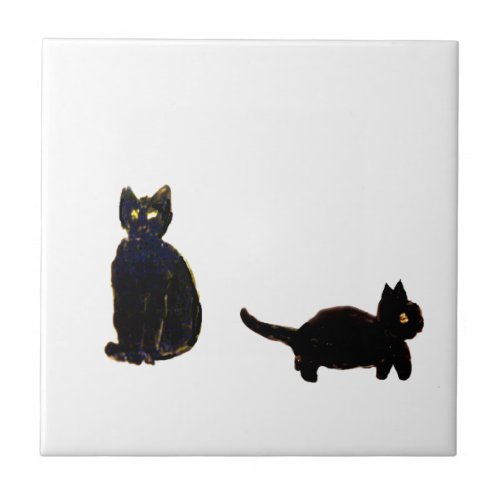 Cute Black Cats Art Ceramic Tile