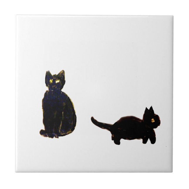 Cute Black Cats Art Ceramic Tile (Front)