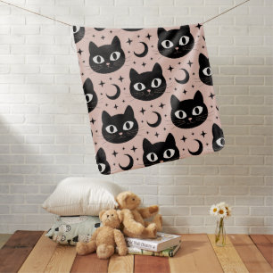 Cute Black Cats & Celestial Halloween Baby Blanket