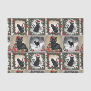 Cute Black Cats Christmas Collage for Cat Lovers Tissue Paper