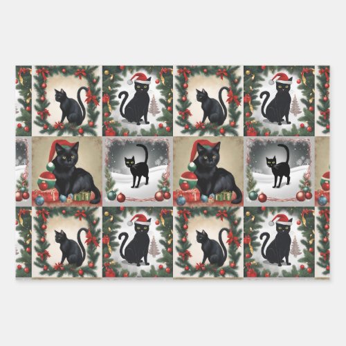 Cute Black Cats Christmas Collage for Cat Lovers Wrapping Paper Sheets