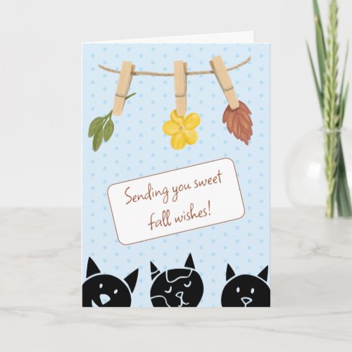 Cute Black Cats Fall Leaves Thinking Of You Card