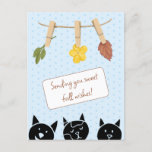 Cute Black Cats Fall Leaves Thinking Of You Postcard