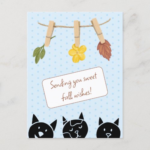 Cute Black Cats Fall Leaves Thinking Of You Postcard