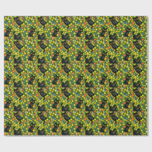 Cute Black Cats Floral Meadow Pattern Wrapping Paper
