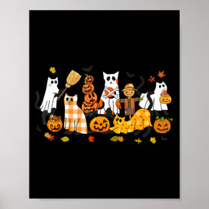 Cute Black Cats Ghost Halloween Pumpkin Cat Lover Poster