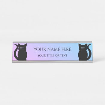 Cute Black Cats Gradient Background Your Name Desk Name Plate by TheHopefulRomantic at Zazzle