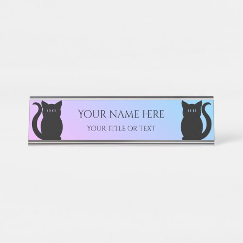 Cute black cats gradient background your name desk name plate