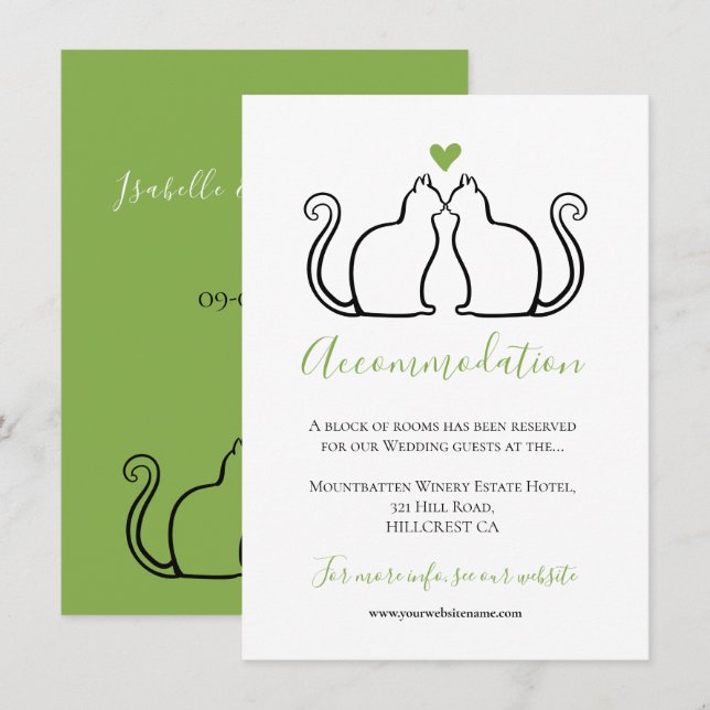 Cute Black Cats Green Heart Wedding Accommodation (Front/Back)