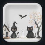 Cute Black Cats Halloween Party Paper Plates<br><div class="desc">Serve up spooky fun with these Cute Black Cats Halloween Party Paper Plates! Featuring two adorable black cats in witch hats, playful ghosts, pumpkins, and a cheerful haunted house, these plates bring a whimsical Halloween vibe to your table. Perfect for kids’ parties, classroom celebrations, or casual fall gatherings, they combine...</div>