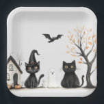 Cute Black Cats Halloween Party Paper Plates<br><div class="desc">Serve up spooky fun with these Cute Black Cats Halloween Party Paper Plates! Featuring two adorable black cats in witch hats, playful ghosts, pumpkins, and a cheerful haunted house, these plates bring a whimsical Halloween vibe to your table. Perfect for kids’ parties, classroom celebrations, or casual fall gatherings, they combine...</div>