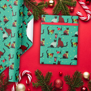 Cute Black Cats in Christmas Sweaters  Wrapping Pa Paper