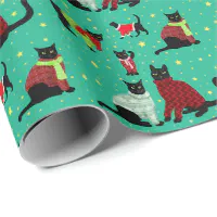 Funny Black Cat Santa Christmas Wrapping Paper Premium Gift Wrap (20 inch x  30 inch sheet)