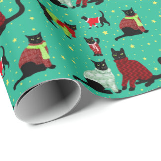 Cute Black Cats in Christmas Sweaters Wrapping Paper