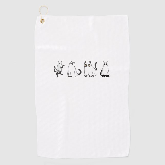 Cute Black Cats in Ghost Costume Women and Men Hal Golf Towel (Front)