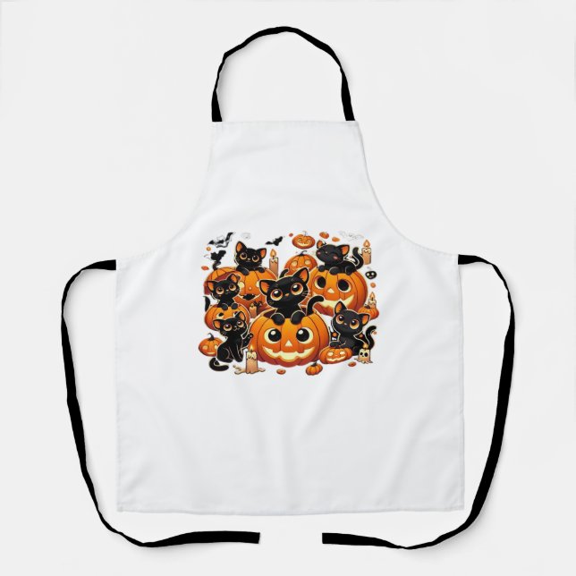 Cute Black Cats in Pumpkins Halloween Night Artwor Apron (Front)