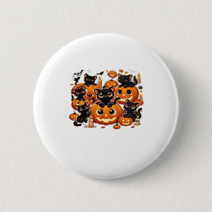 Cute Black Cats in Pumpkins Halloween Night Artwor Button
