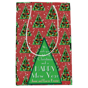 Cute Black Cats in Sweaters Christmas Tree Red  Medium Gift Bag