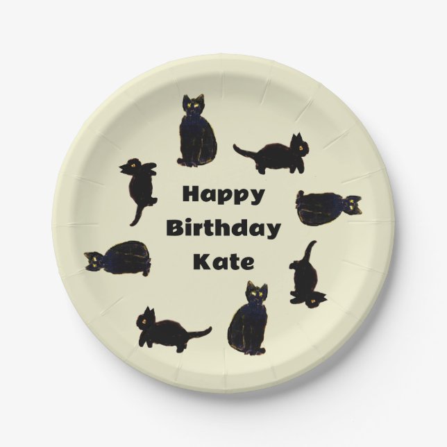Cute Black Cats Kitty Custom Paper Plates (Front)