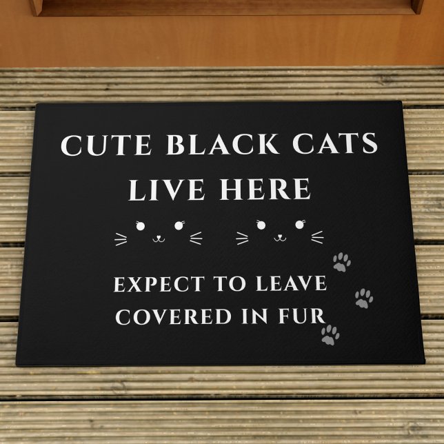 Cute Black Cats Live Here Welcome Doormat (All black cats are cute and if you have 2 sharing your home, here is the doormat just for you)