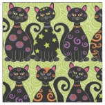 Cute Black Cats on Green Halloween Pattern Fabric