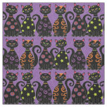 Cute Black Cats on Purple Halloween Pattern Fabric
